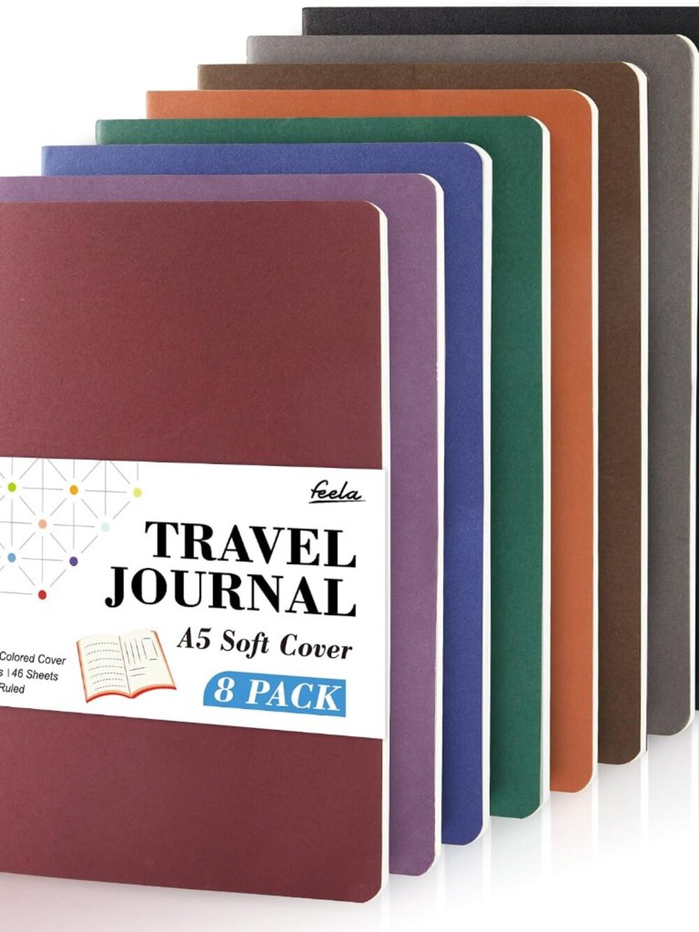 8 Pack Soft Cover Journal Bulk, Notebooks College Ruled for Work, Lined Travel J